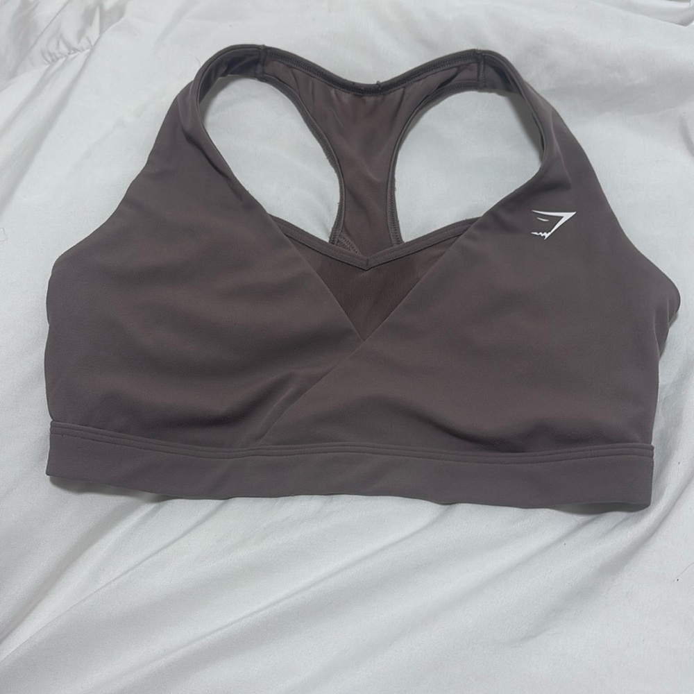 Women’s GYMSHARK CROSSOVER SPORTS BRA; size small; color taupe